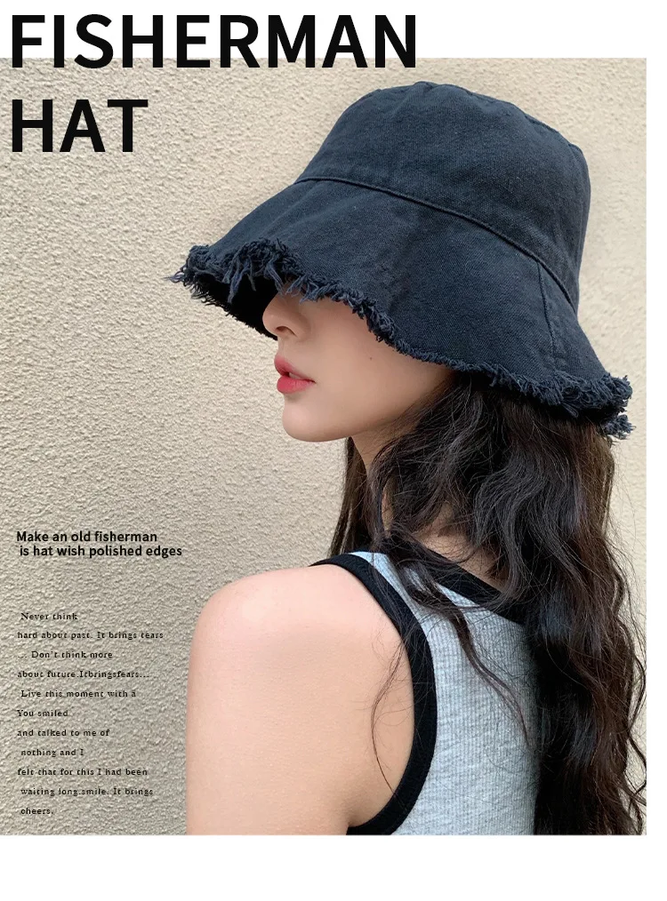 

Bob Summer Bucket Hat Women Fashion Bob Foldable Rough Edge Cotton Bucket Hats Outdoor Sport Sunscreen Fisherman Cap Woman