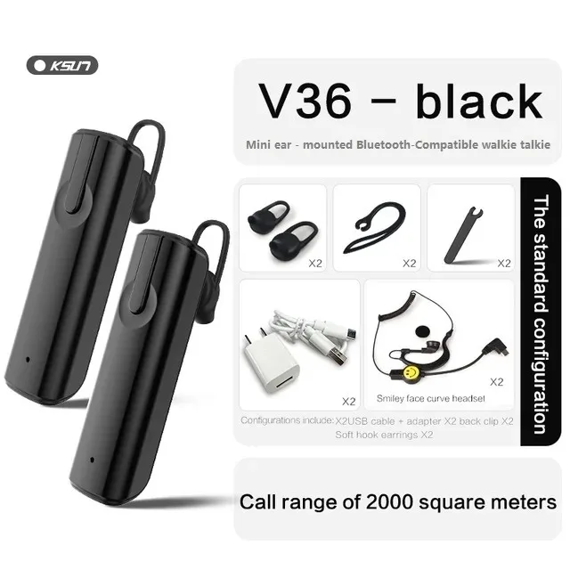 MINI Walkie Talkie  2 Way Radios Ear-hook Walkie Talkie Earpiece Hand-free Portable Blue-Tooth USB Wireless Earphones KSUN V36