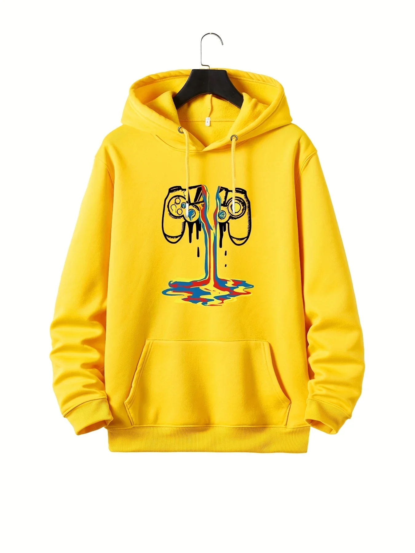 Korean Hot Melting Game Controller Graffiti Print Graphic Hoodie Unisex Loose Plus Velvet Sweatshirt Autumn Winter Warm Men