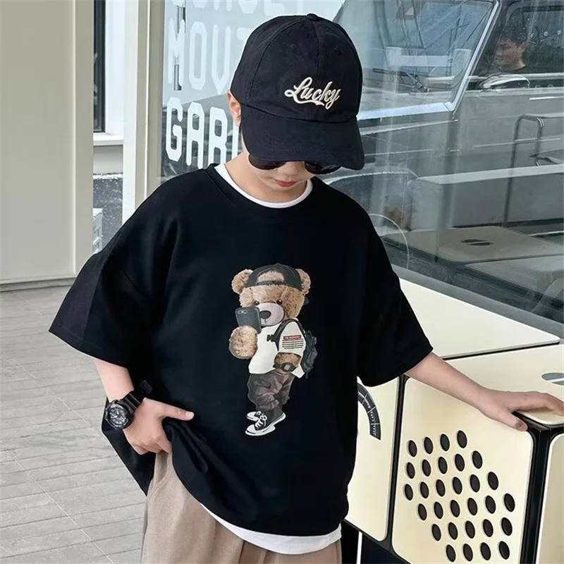 

Summer new Kids Streetwear Little Bear Cartoon Print T Shirt 100% Cotton Tops Tees Children Short Sleeve Boys girls clothes