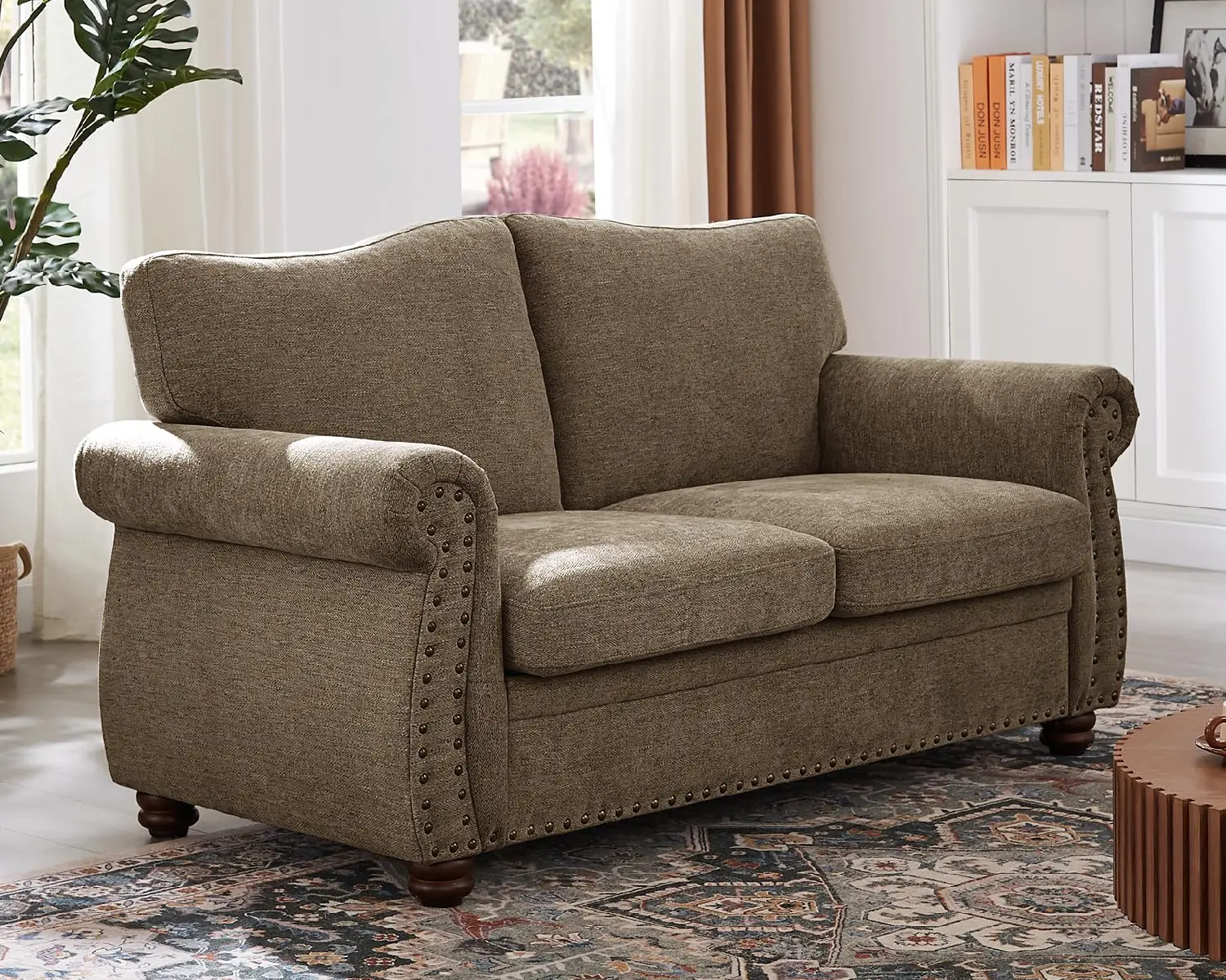 

Диван, 66-дюймовый небольшой диванчик с закругленными подлокотниками, обивка из шенилла с пружинными подушками, винтажный, на заказ