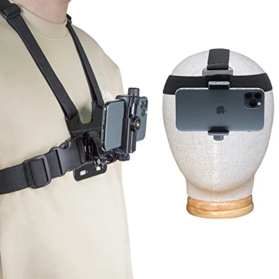 

Mobile Phone Chest Strap Mount Harness and Head Strap Holder Kit for VLOG/POV Phone Holder Compatible with iPhone, Samsung, Goo