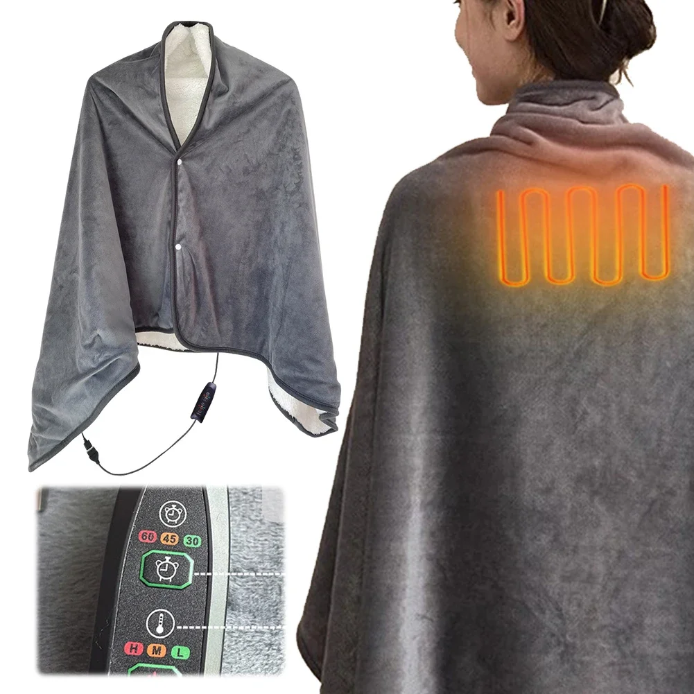 

USB Heated Shawl Wearable Heated Poncho Throw 3 Heating Level Portable Poncho Wrap Soft Heated Throw Blanket for Indoor Outdoor