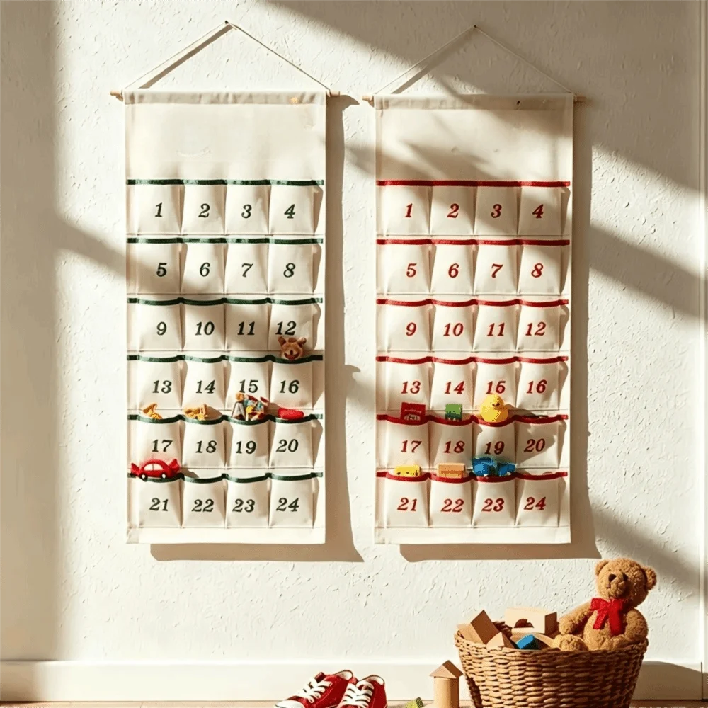 With 24 Pockets Christmas Wall Hanging Storage Pouch Space-saving Numbered Christmas Countdown Calendar DIY Good Load-bearing