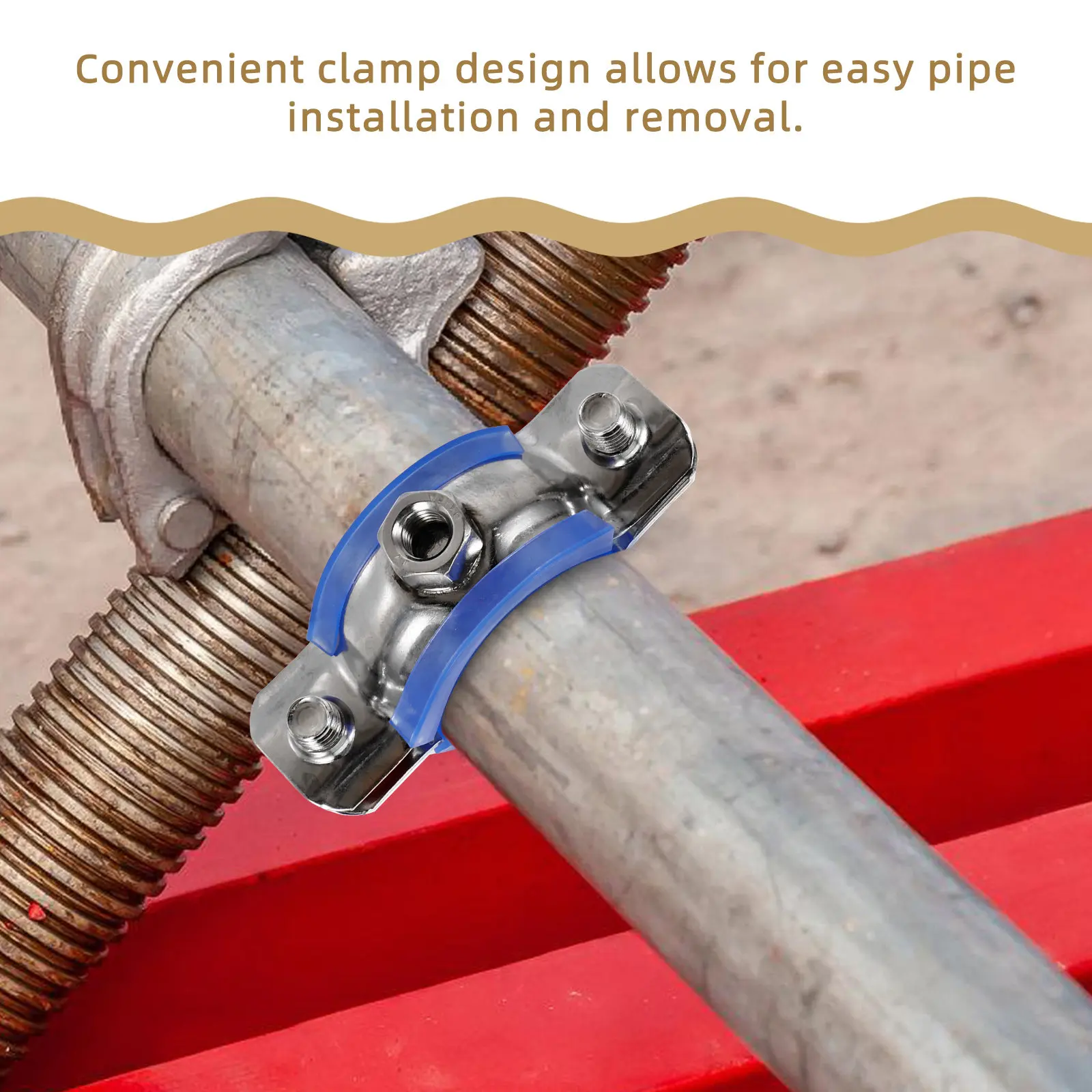 2Pcs Stainless Steel Pipe Clamp 38-40Mm Heavy Duty Wall Ceiling Mount Tube Hanger Protective Pad for Pipe Fixing