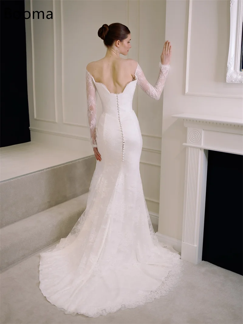 Booma Mermaid Wedding Dresses Long Off The Shoulder Sleeveless Lace Simple Elegant Brides Gown Custom Made 2025
