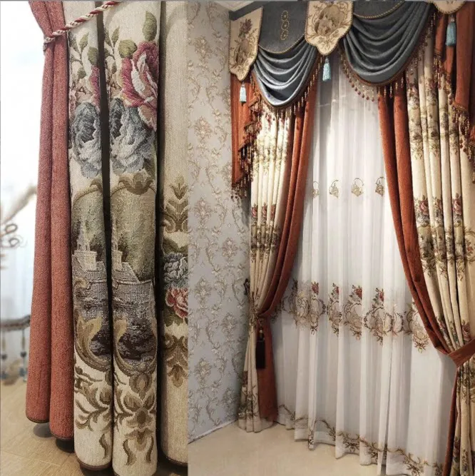 Custom Size High-end American Retro Thickened Chenille Blackout European-style Living Room Luxury Bedroom Curtain Gauze Window