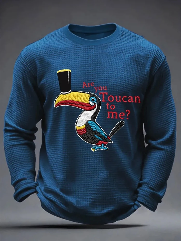 New Fall Men's Crew-Neck Long-Sleeve Shirt With Fun Parrot Print—Men's Casual Style Streetwear Plus Size Long-Sleeve