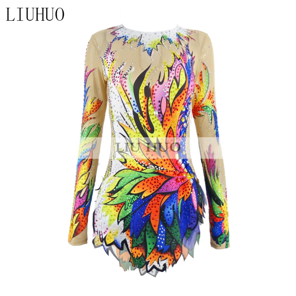 LIUHUO Eiskunstlaufkleid für Damen und Mädchen, Eiskunstlauf, Rhythmische Gymnastik, Wettbewerb, mehrfarbiges Trikot, Tanzkostüm für Kinder