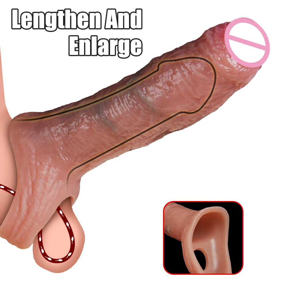 Realistic Penis Sleeve Reusable Silicone Extender Condom Male Enlargement Delay Dick Cocks Cover Adult Products Sex Toys For Men