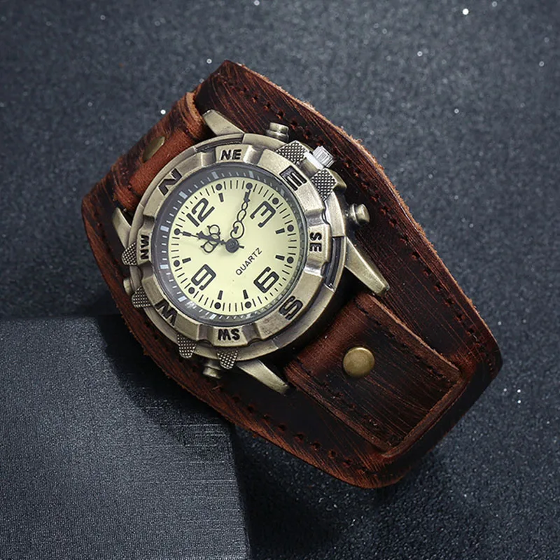 

Наручные часы из воловьей кожи в стиле панк-хип-хоп, ретро, часы из натуральной кожи, браслет, мужские повседневные часы большого размера, часы для пар