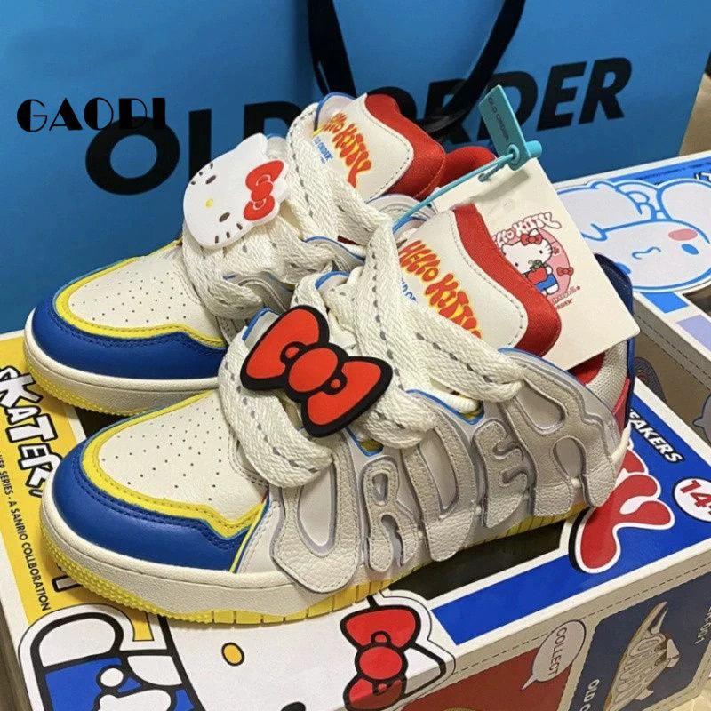 Hello Kitty Cinnamoroll Sanrio Kawaii Anime New All Match Sneakers Kuromi Cute Cartoon Thick Soled Bread Shoes Toys Kids