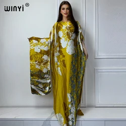 WINYI 2024 New African Women Dashiki boho print muslim woman dubai Free Size Design With Scarf Maxi Loose African Elegant Dress