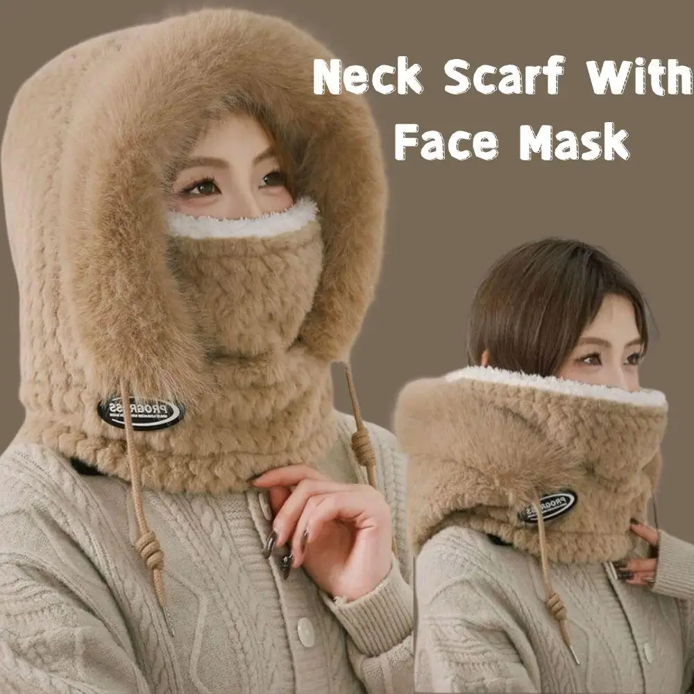 الخريف والشتاء الحرارية أفخم قبعة للنساء رشاقته هود سدادات حماية الأذن وشاح وقناع في الهواء الطلق يندبروف ركوب الدراجات السترة قبعة #3