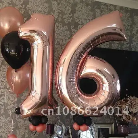 32inch Big Gold Sliver Rose Gold Number Balloons Figure Foil Balloon Baby Shower Birthday Party Decor 13/18/25/30 Digital Ballon