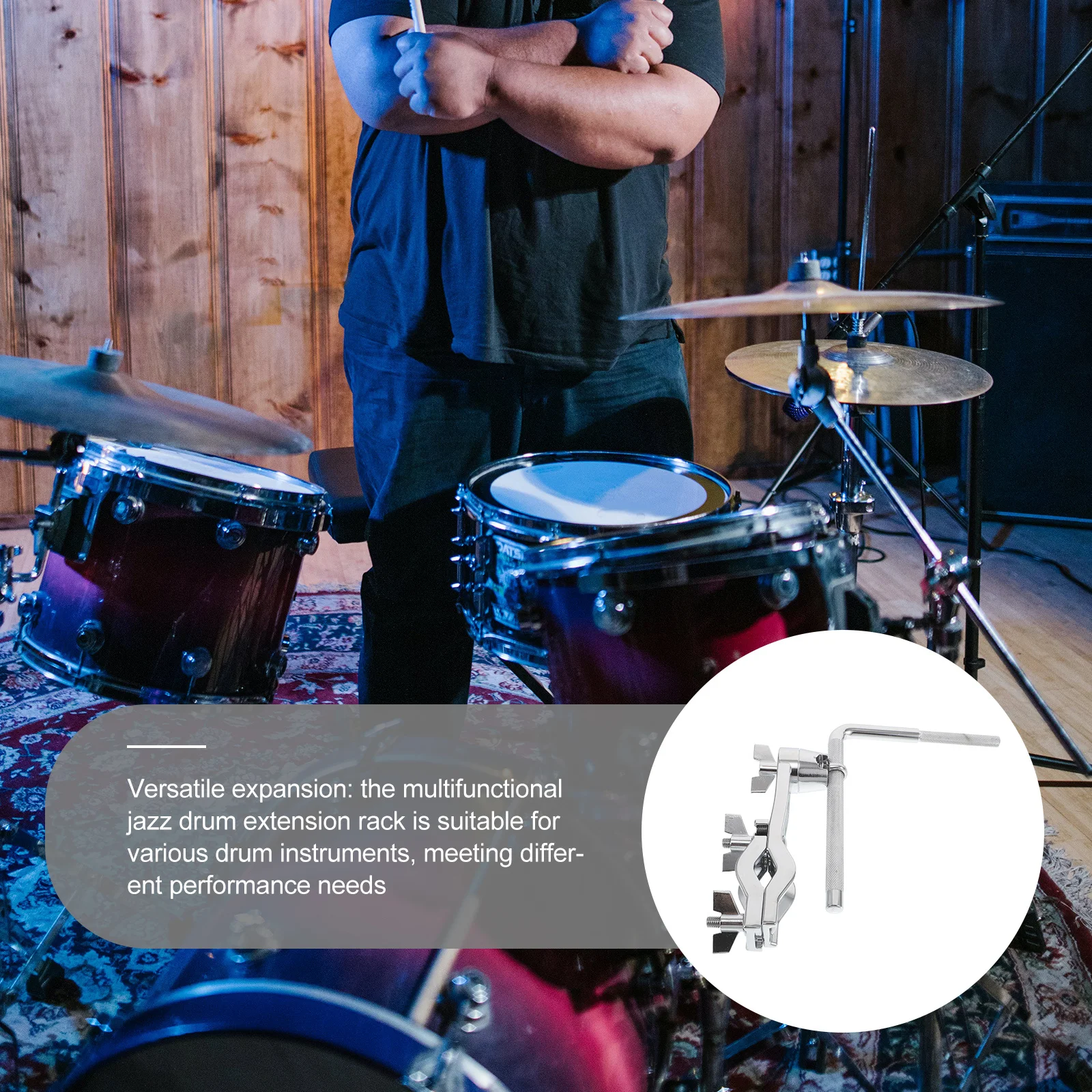 

Bass Drum Rack with Cowbell Mount Extension Clamp Multifunctional Drum Stand for Various Percussion Instruments Easy Disassembly