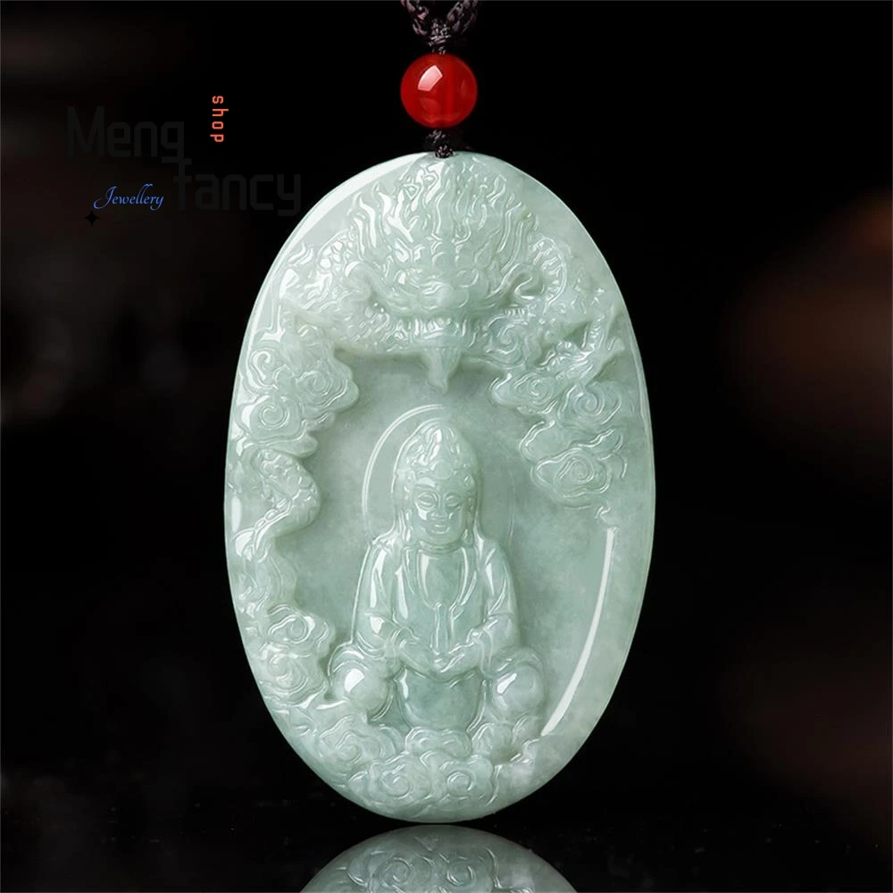 Natural Myanmar A-goods Jadeite Divine Dragon Protect The Lord Goddess Of Mercy Icy Jade Pendant Best Selling Fashion Jewelry