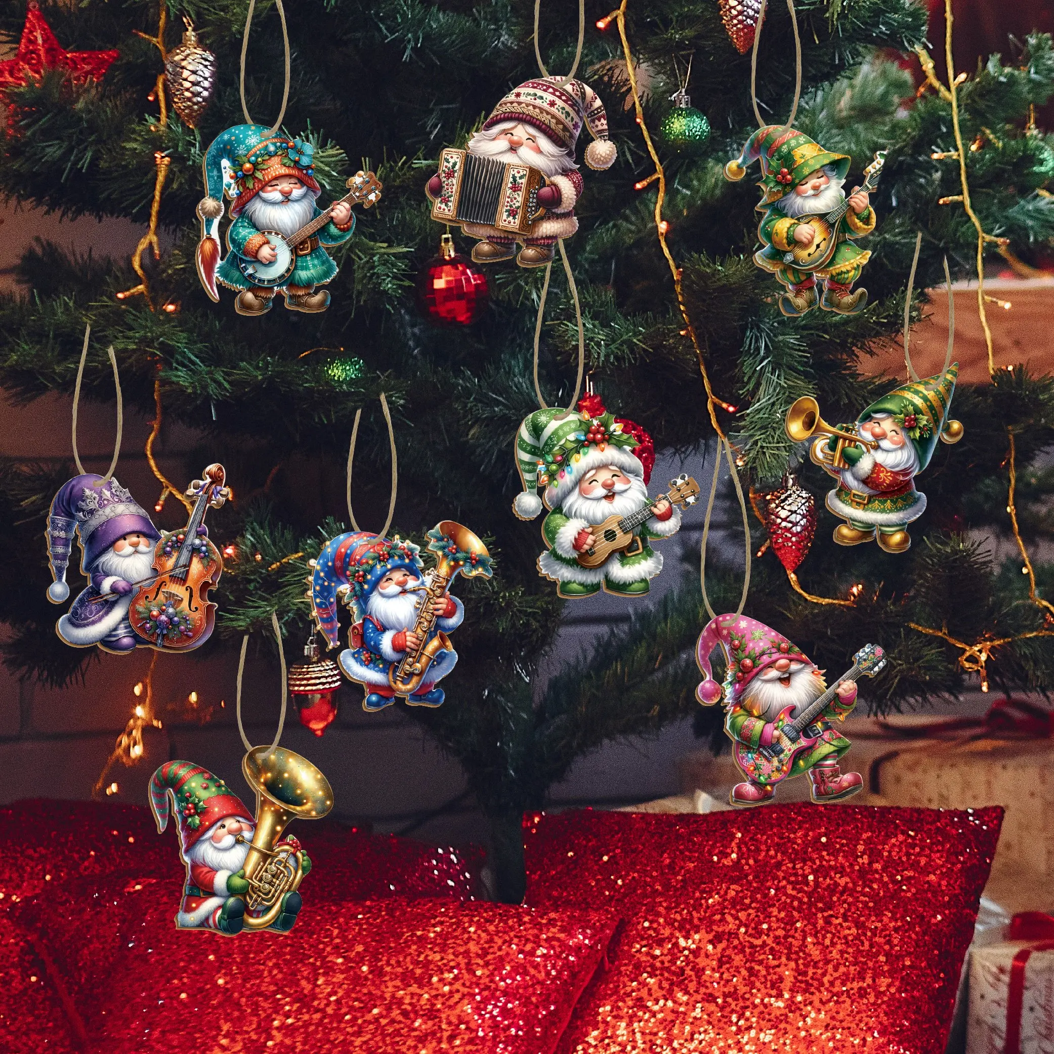 12Pcs Wooden Christmas Gnome H - Musical Instrument Xmas Ornaments 评论和价格