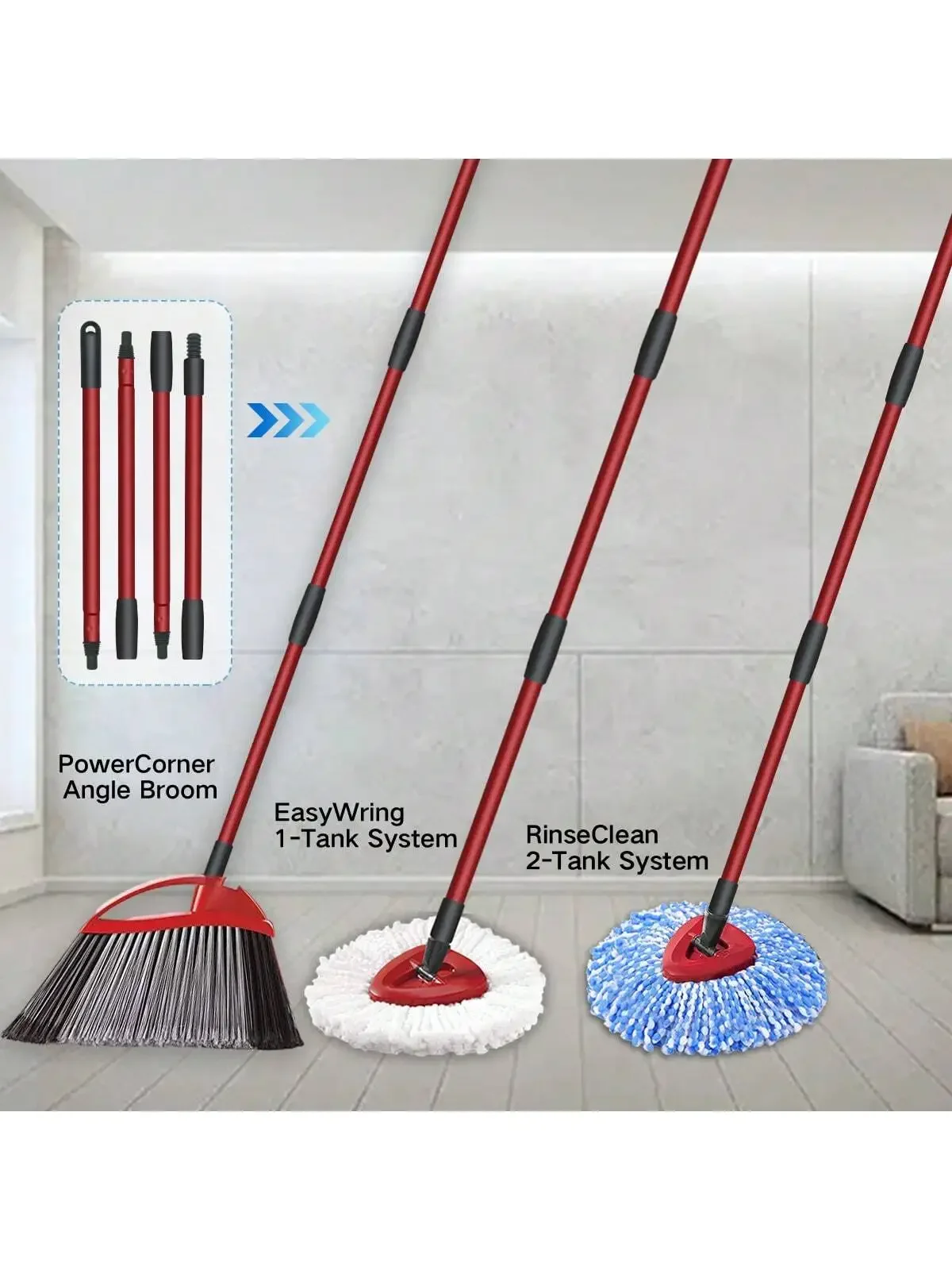 1 pc Spin Mop Replacement Handle - Mop Stick Compatible with O-Cedar and Vileda Spin Mop, 4-Section 30\