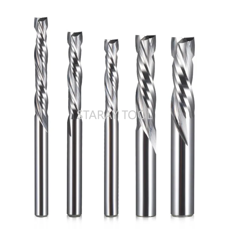 3.175-10mm High Quality 2F Spiral Milling Cutter Woodworking Tool for Solid Wood Hard Plastic Board 5Pcs