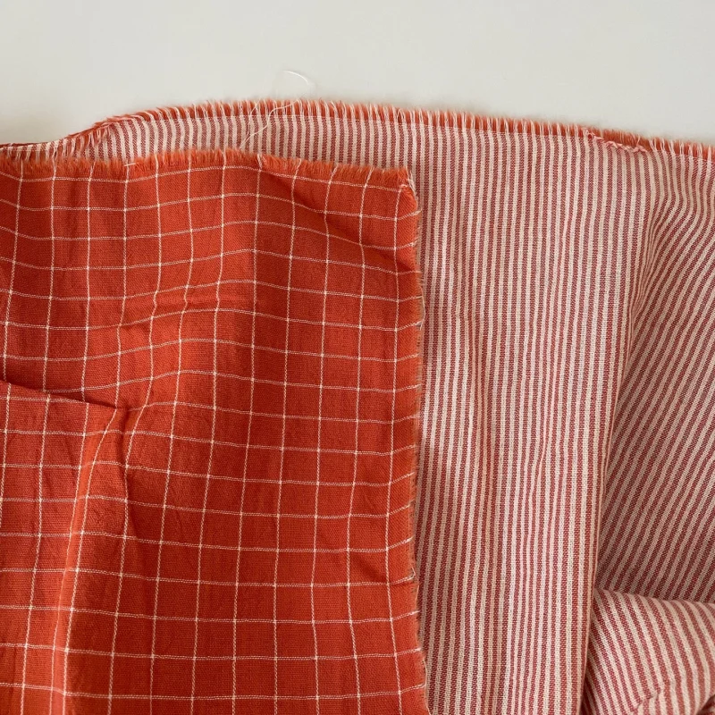 

Ins Style Orange Checkered Cotton Cloth Handmade DIY Clothing Fabric