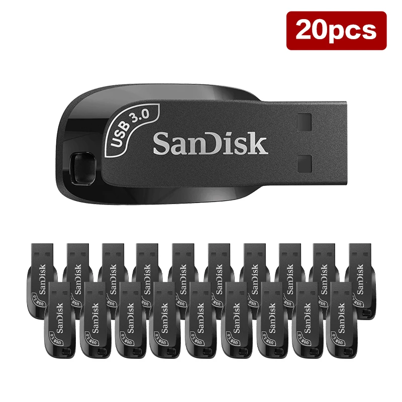 20pcs/Lot Sandisk Pen Drive Ultra Shift Usb 3.0 Flash Drive 32GB 64GB 128GB100MB/s CZ410 Memory Stick Black External Storage