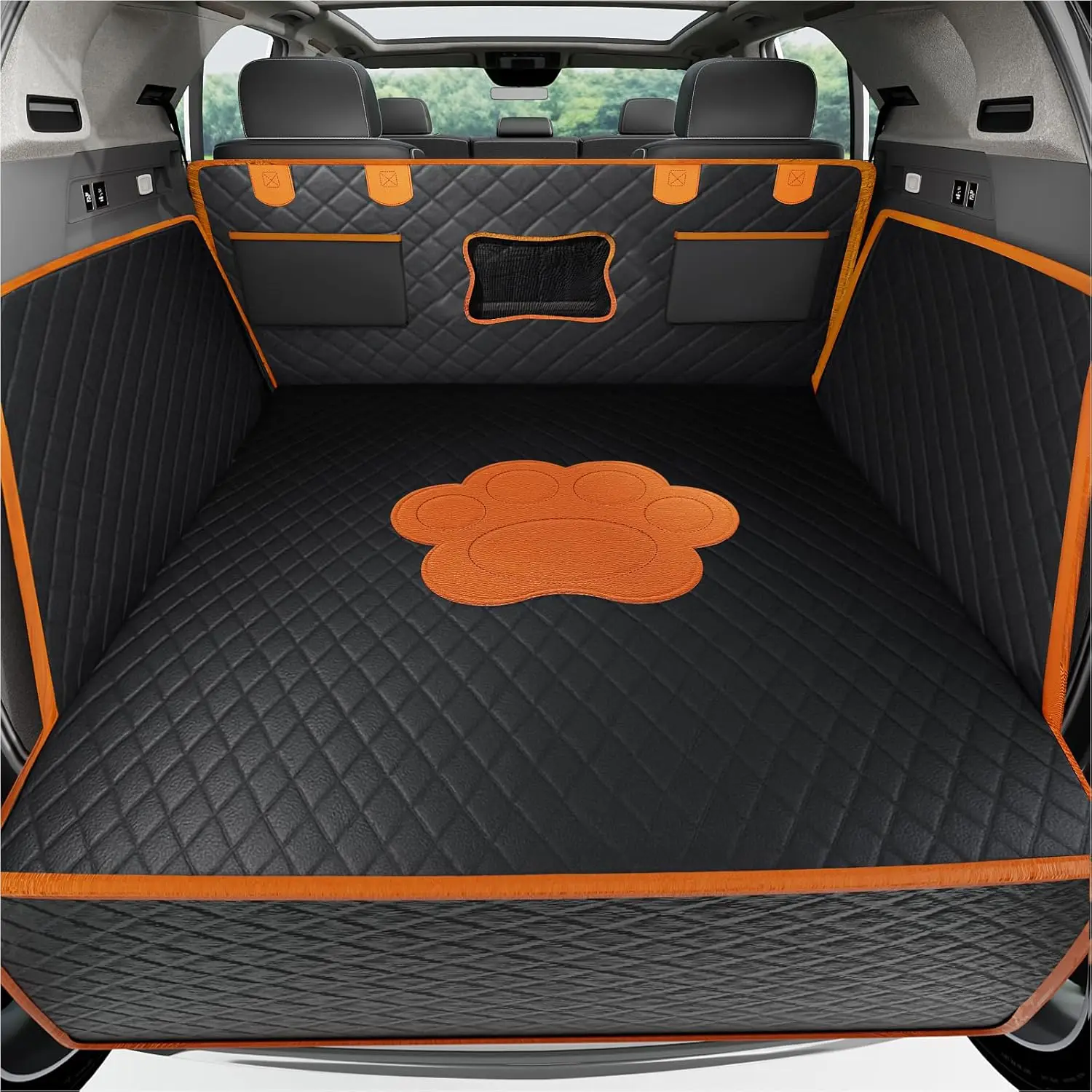 

Universal SUV Dog Cargo Liner, Waterproof PU Leather Pet Mat with Non-Slip Bumper Flap for Sedans Vans