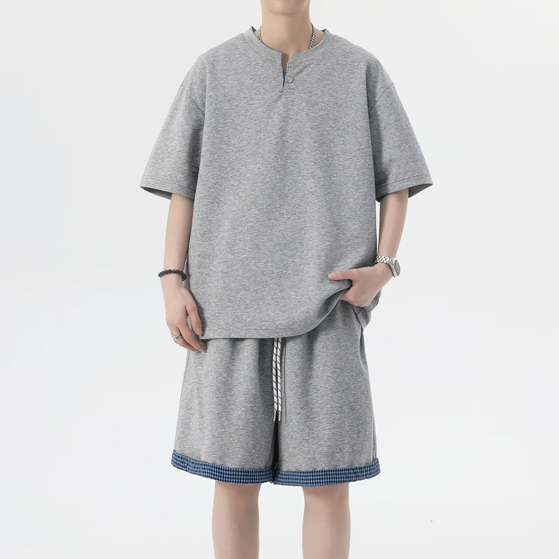 

Мужской повседневный спортивный костюм-двойка: модный уличный комплект из футболки и шорт, пляжная одежда, летний свитшот и футболка