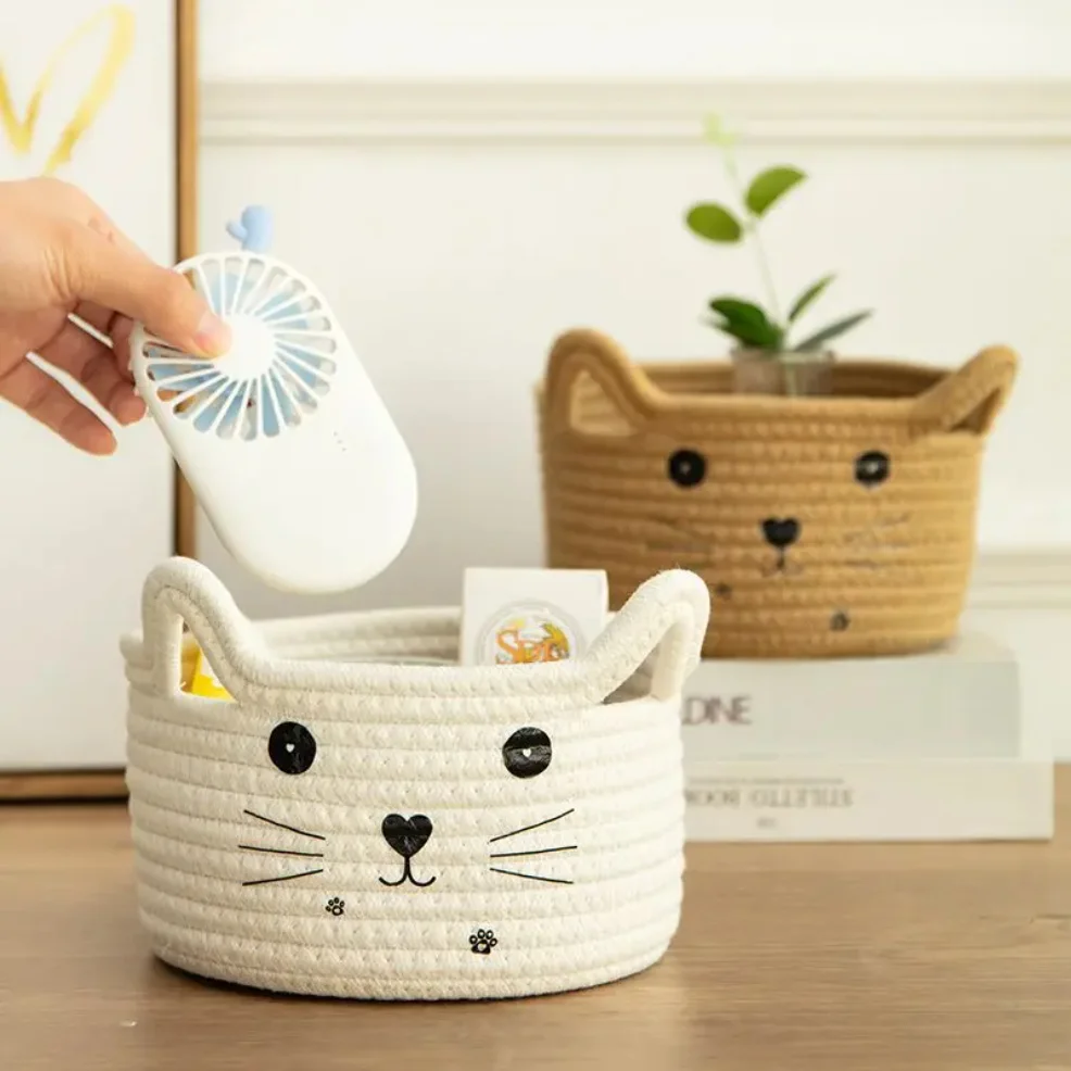 

Cute Storage Baskets Cotton Woven Bedroom Household Decor Organizer Case Key Snacks Desktop Sundries Deposit Tidy Box Items Home
