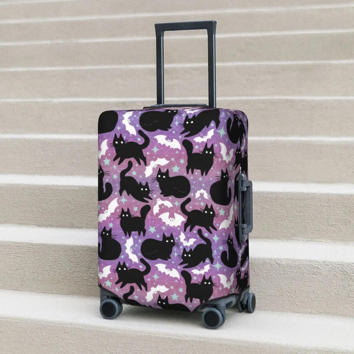 Funny Black Cat Suitcase Cover Pastel Halloween Cruise Trip Protector Holiday Useful Luggage Accesories