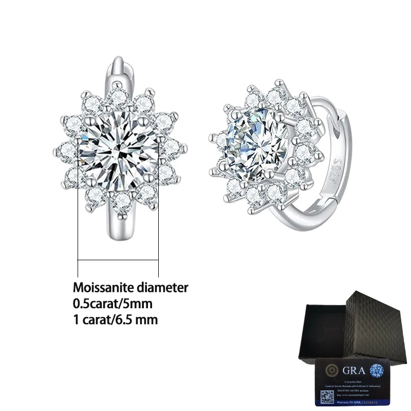 أقراط مويسانيتي نقية S925، نمط عباد الشمس، فاخرة وخفيفة لامعة، مناسبة للارتداء اليومي، والسفر، وهدايا مجوهرات المواعدة #5