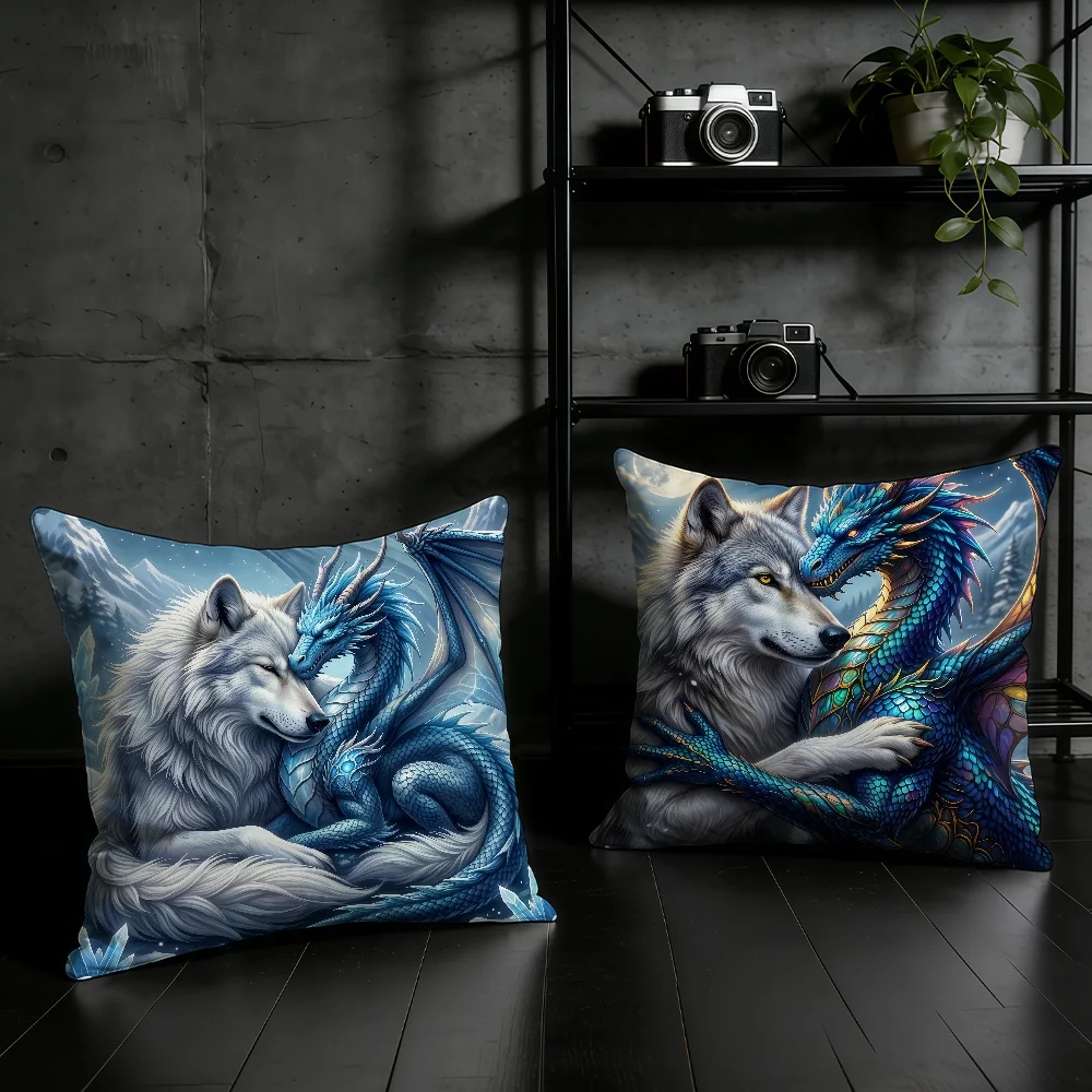 Fantasy Dragon Wolf cushion cover Birthday Anniversary Gifts Double Sided Printed Zipper Cushion Cover Soft Skin Bedding
