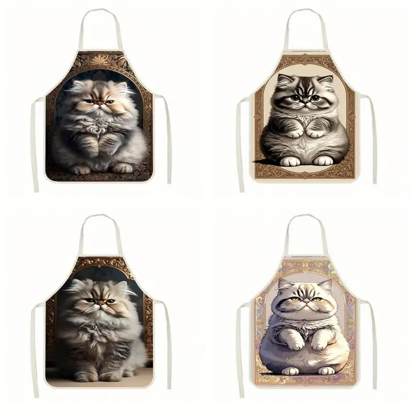 

Льняной фартук с милыми принтами персидских кошек, подходит для приготовления пищи на кухне, общения родителей и детей, рисования и других мероприятий.