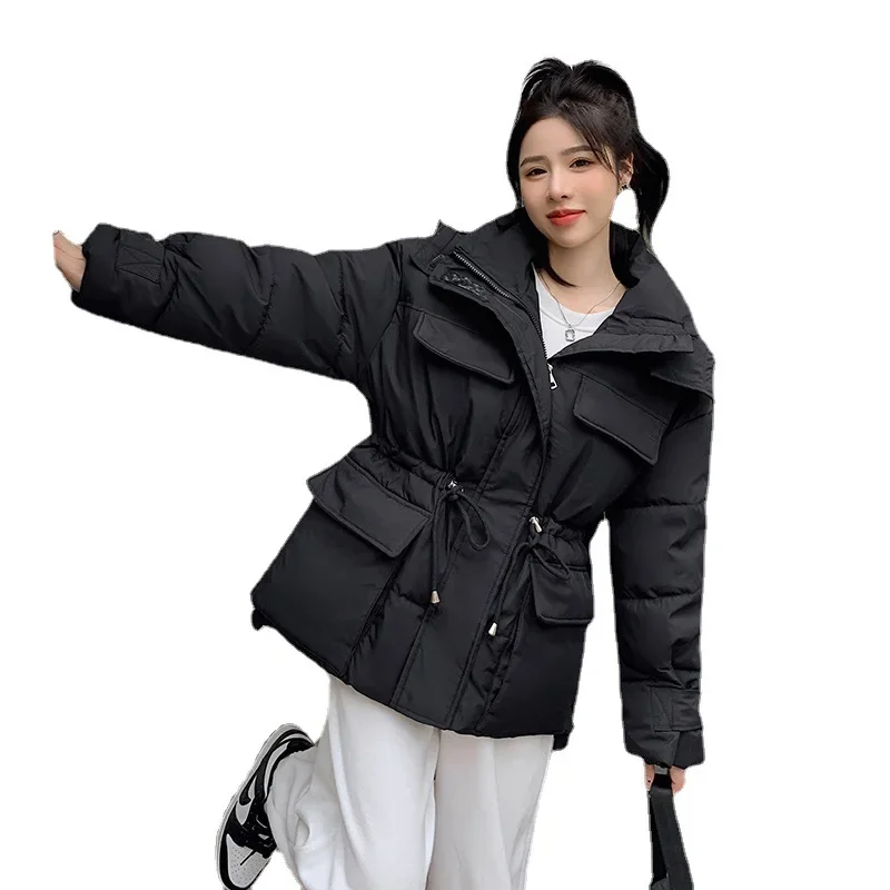 Tooling Jacket Winter 2022 New Down Jacket Korean Version Mid-length Loose Hooded Waistband To Overcome Women\'s Thick Coat