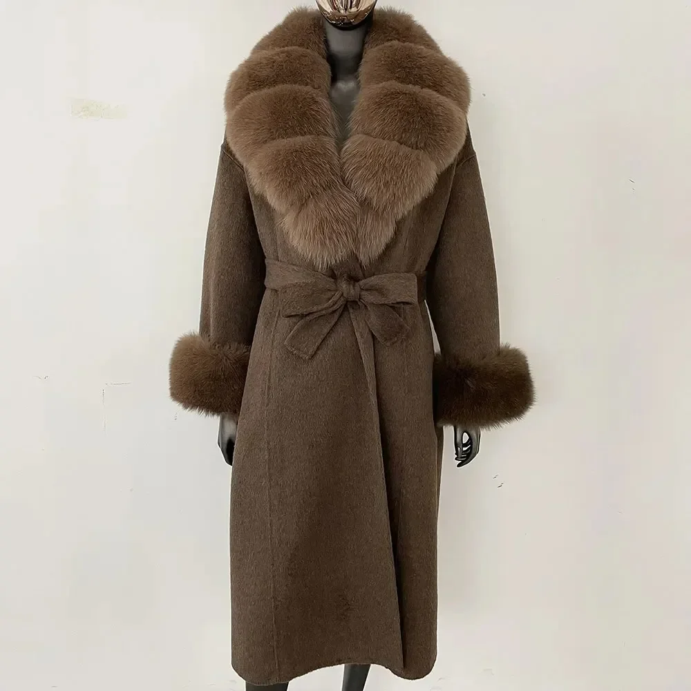 

Woolen Coat Warm Women Natural Fox Fur Collar Fur Real Fox Fur Jacket 2025 New Autumn Winter Long Cuffs Coat Female Wool Coat
