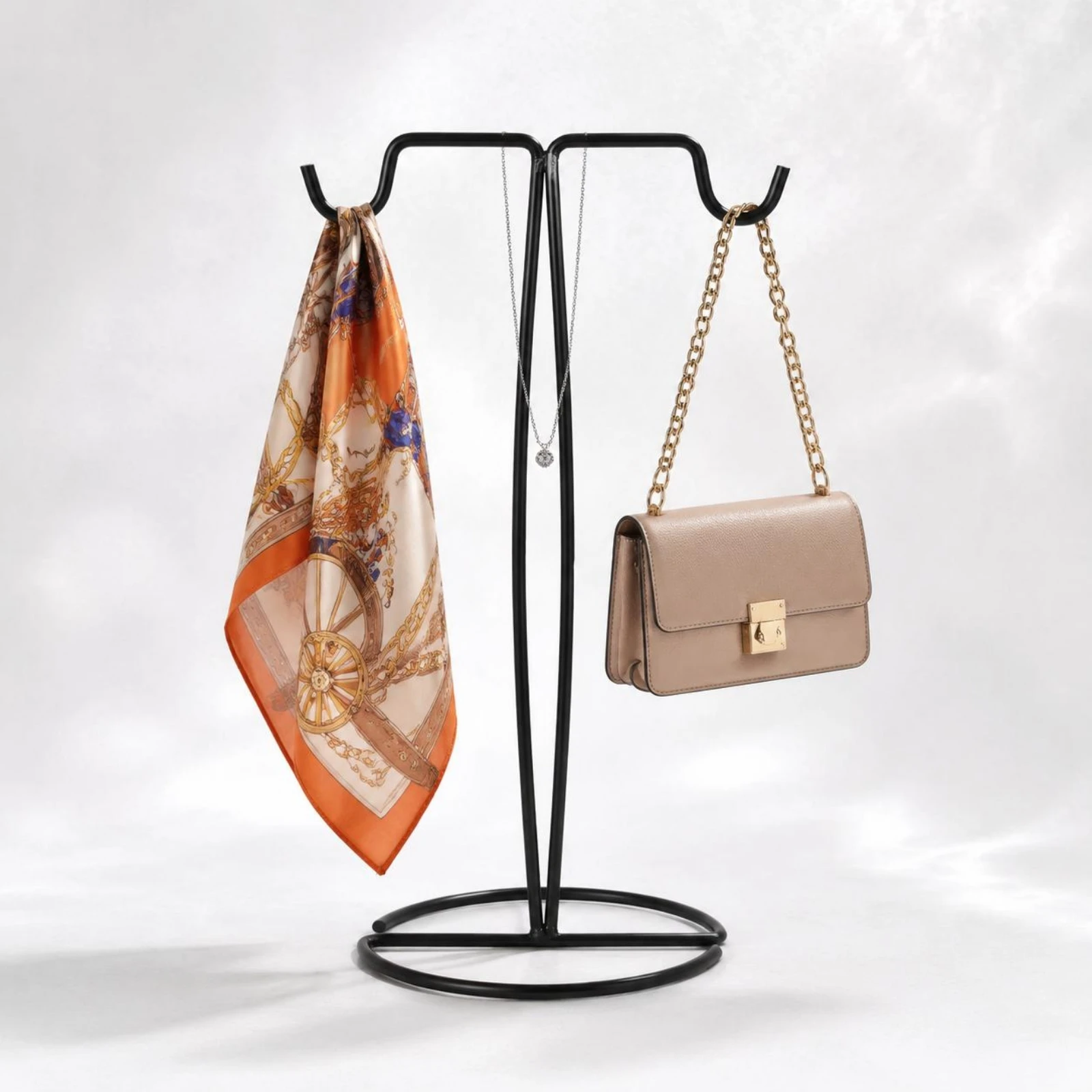 

T-Shaped Display Stand Multi-Purpose Scarf Display Stand T-Shaped Handbag Holder Metal Countertop Hanging Rack Stable Base