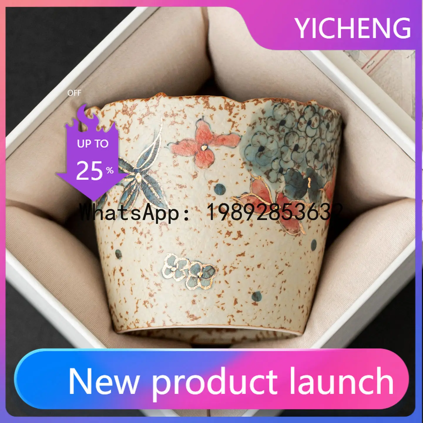 

X4-2 Hand-painted hydrangea tea cup ceramic flower mouth tea cup for personal use