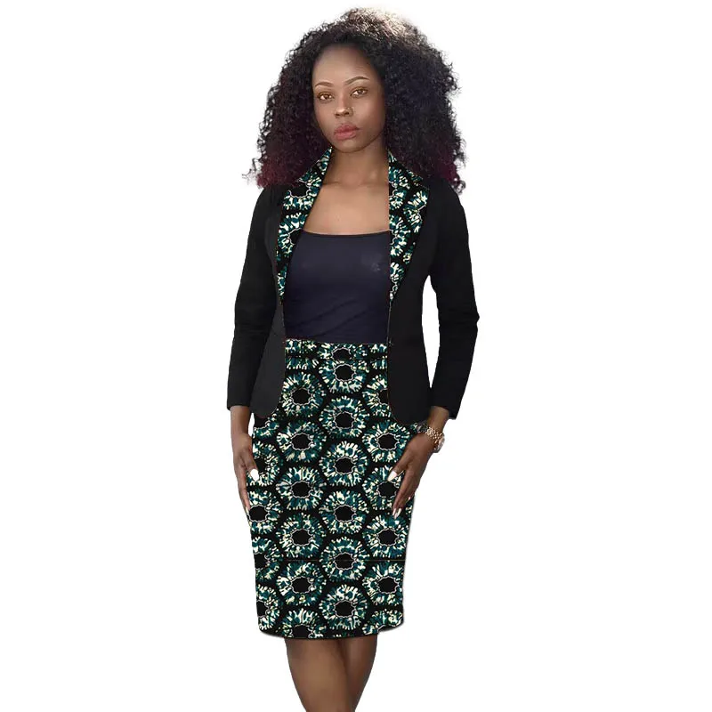 بدلة نسائية أزياء أفريقية بتصميم أصلي سترات سوداء مع تنورة مطبوعة مصممة خصيصًا لملابس أنقرة #3