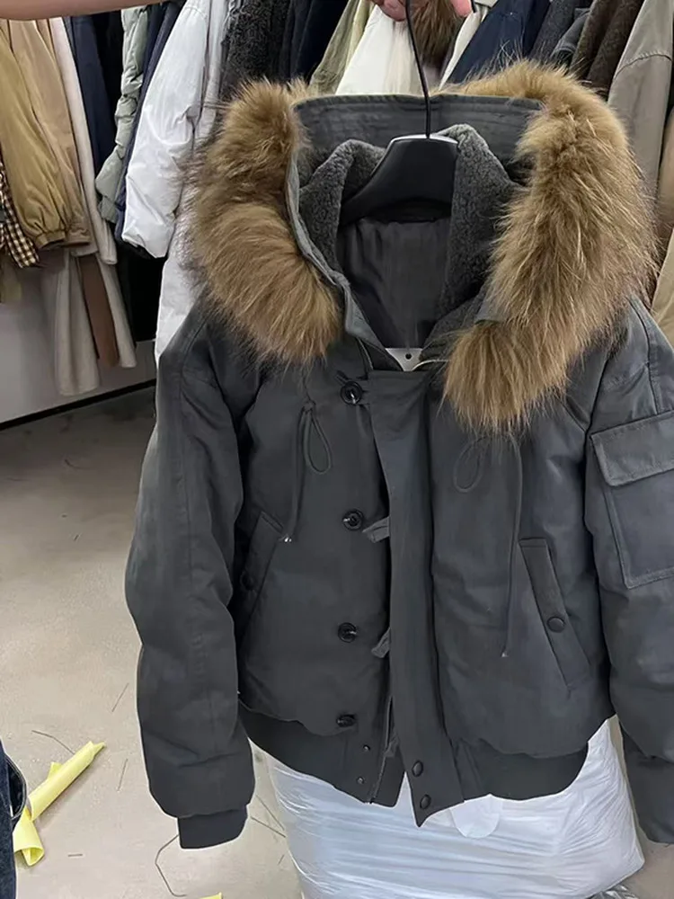 معطف بقلنسوة كوري منتفخ للنساء من Warmth مع ياقة من الفرو بتصميم Utili ket معطف Thiened Du down