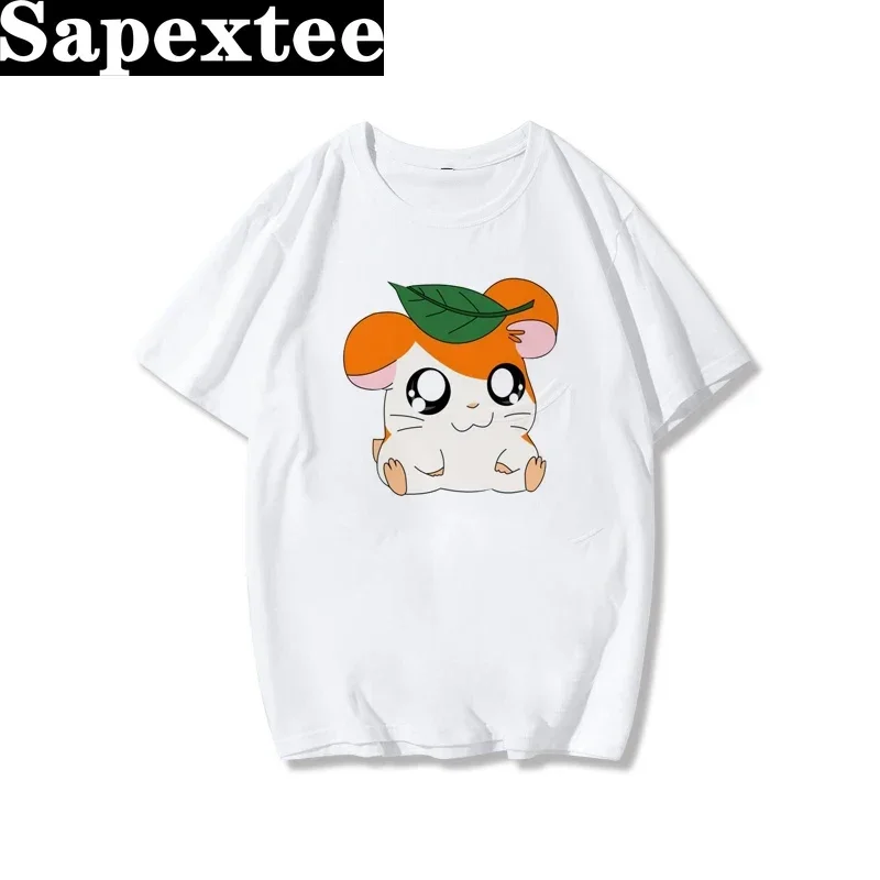 Kawaii Hamtaro Women T Shirt Print Cute Cartoon Tshirts Short Sleeve Casual White Top Tee Female Harajuku T-Shirts Woman Clothes