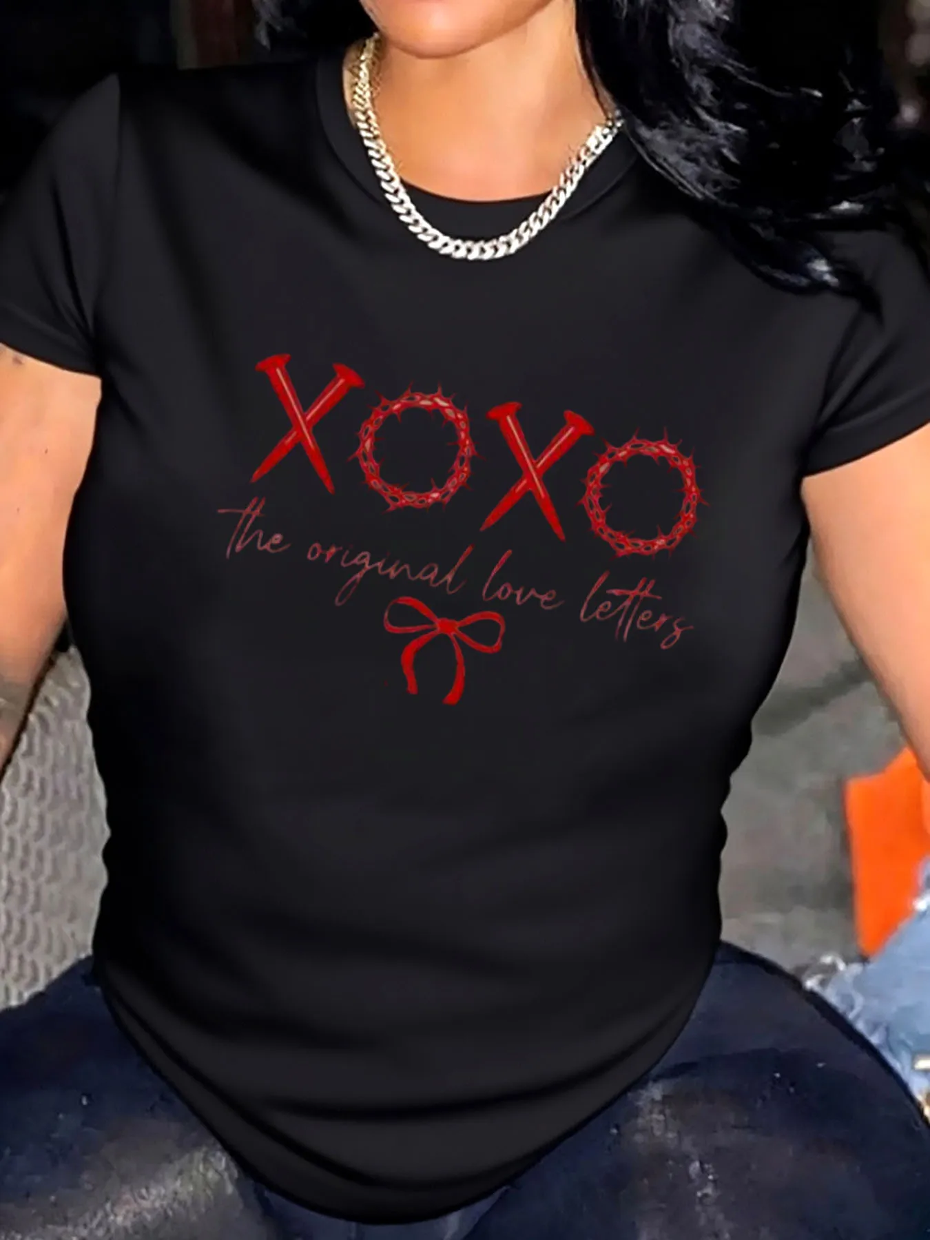 

Женская футболка больших размеров на день Святого Валентина Xoxo Crown Of Thorns с принтом, уличная одежда