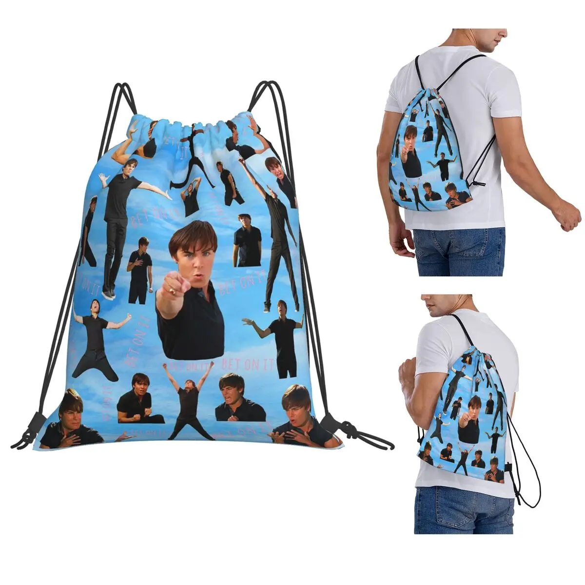 

Zac Efron Troy Bolton Bet On It High School Musical Backpacks Drawstring Bundle Pocket Sundries Bag Book Bags