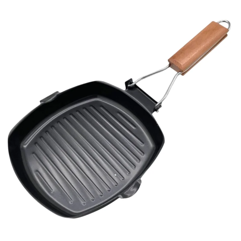 

Portable Hand Forging Cast Iron Pan Foldable Uncoated Picnic Grill Pan no Lid Wooden Handl Steak Frying Pan Outdoor BBQ