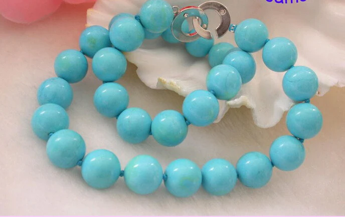 

wonderful 18inch12mm round blue natural turquoise beads necklace