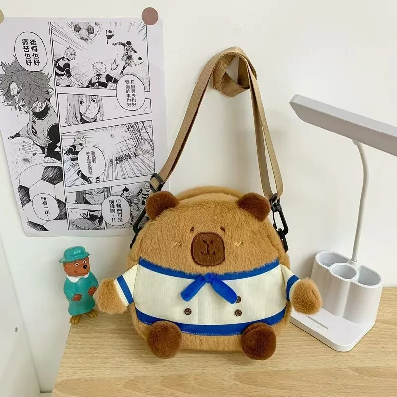 Niedlicher Cartoon-Kapibara-Pelz-Einkaufstaschen-Rucksack mit großem Fassungsvermögen, weiche Plüschtaschen, perfekte Geburtstagsgeschenke für Kinder und Freundinnen