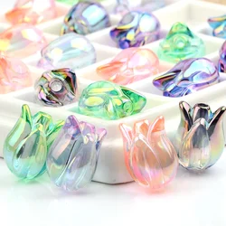 10pcs Random Color transparent gradient colorful Tulip flowers Acrylic Spacer Beads for Jewelry Making Diy Bracelet Ornaments