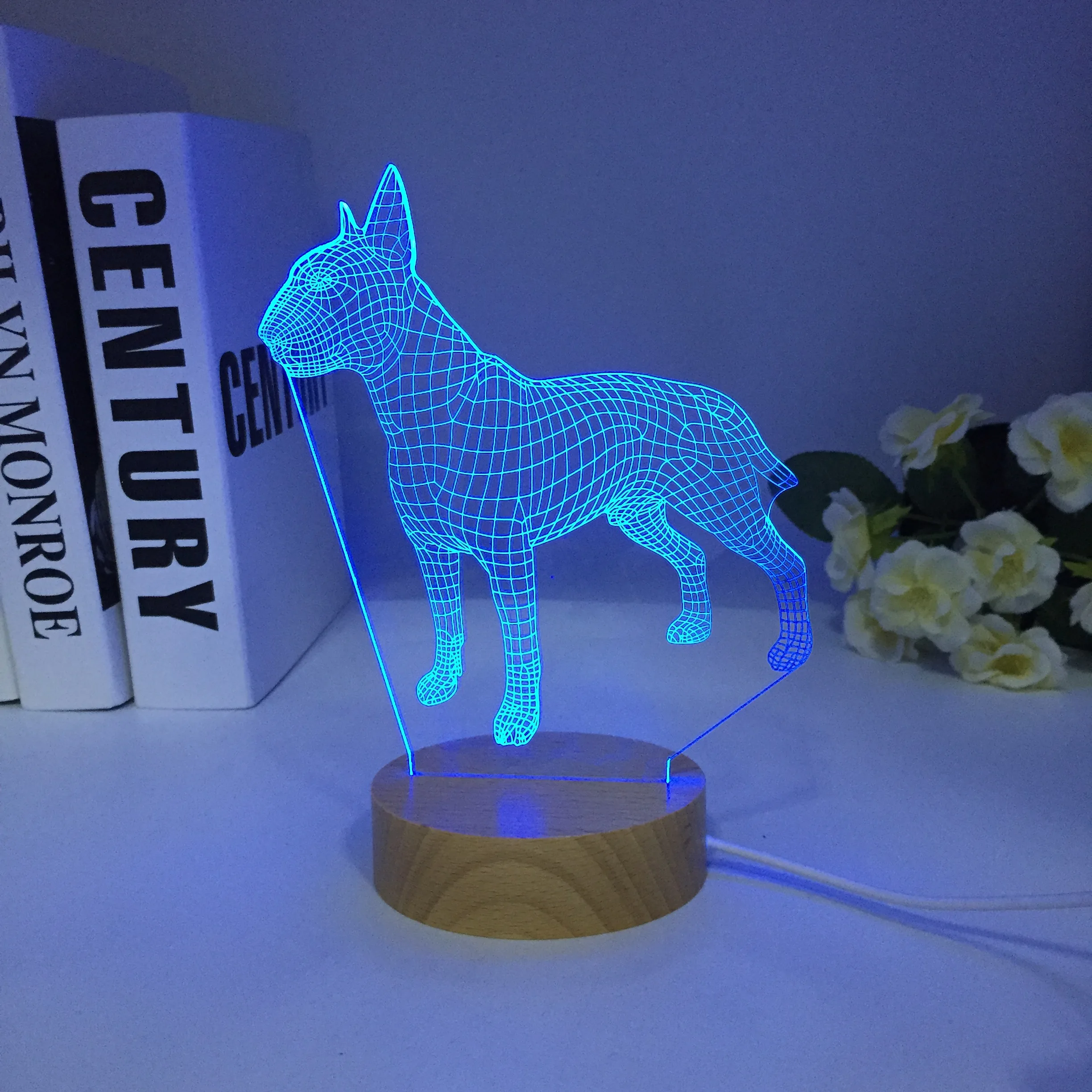 Wooden Bull Terrier Dog 3D Lampen 7 Colors USB Night Lamp LED for Kids Birthday Creative Bedside Decor Gift Free Dropshipping