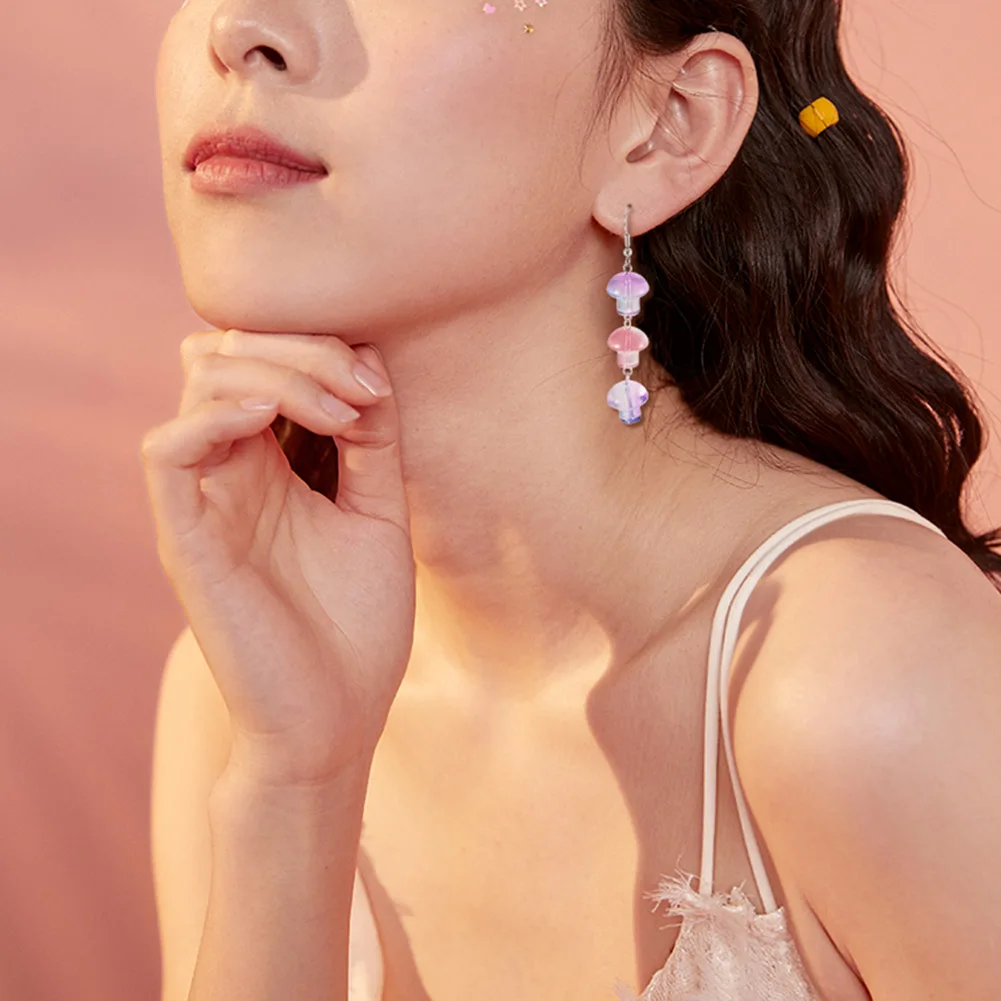 200pcs Transparent Glass Mushroom Beads 13.5x13.5mm for DIY Bracelet Earring Necklace Jewelry Making Crafts Decor Accessories