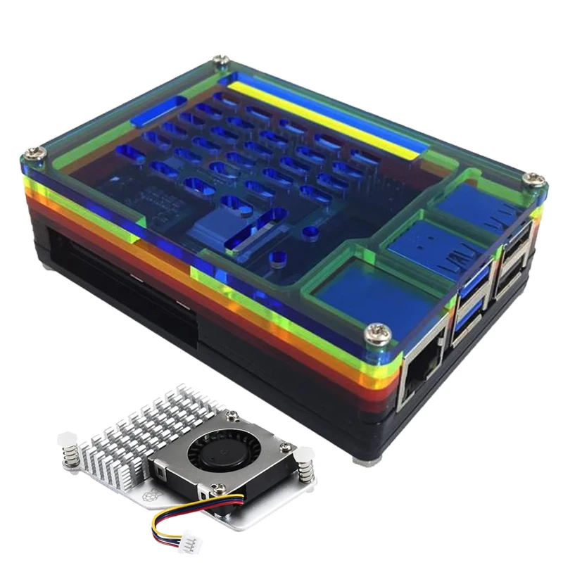 Raspberry Pi 5 Case 9 Lagen Acryl Transparant Zwart Contrasterend Ontwerp Compatibel Met Officiële Heatsink Ventilator