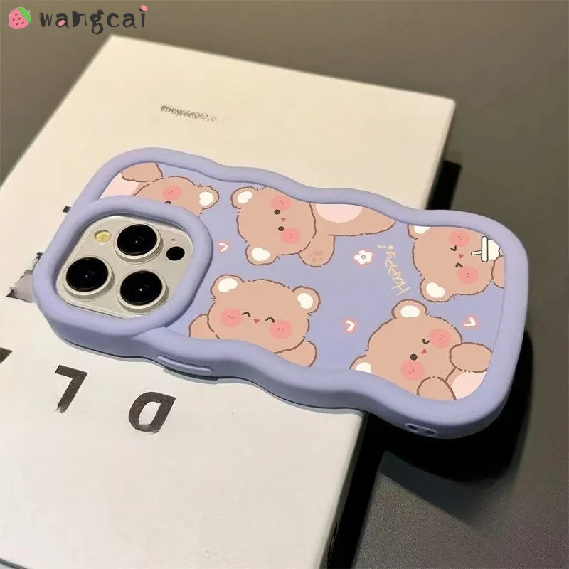 Funda de Teléfono 3D con Diseño de Ondas y Macaron de Osito para Moto Edge 60 60S Pro 50 Fusion 40 Neo G85 G56 G100 Pro 5G 4G, Color Sólido, Cubierta Suave